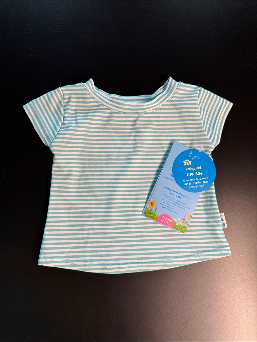 iplay. Rashguard Swim Shirt- Aqua & White Stripe - 12 Months - NWT